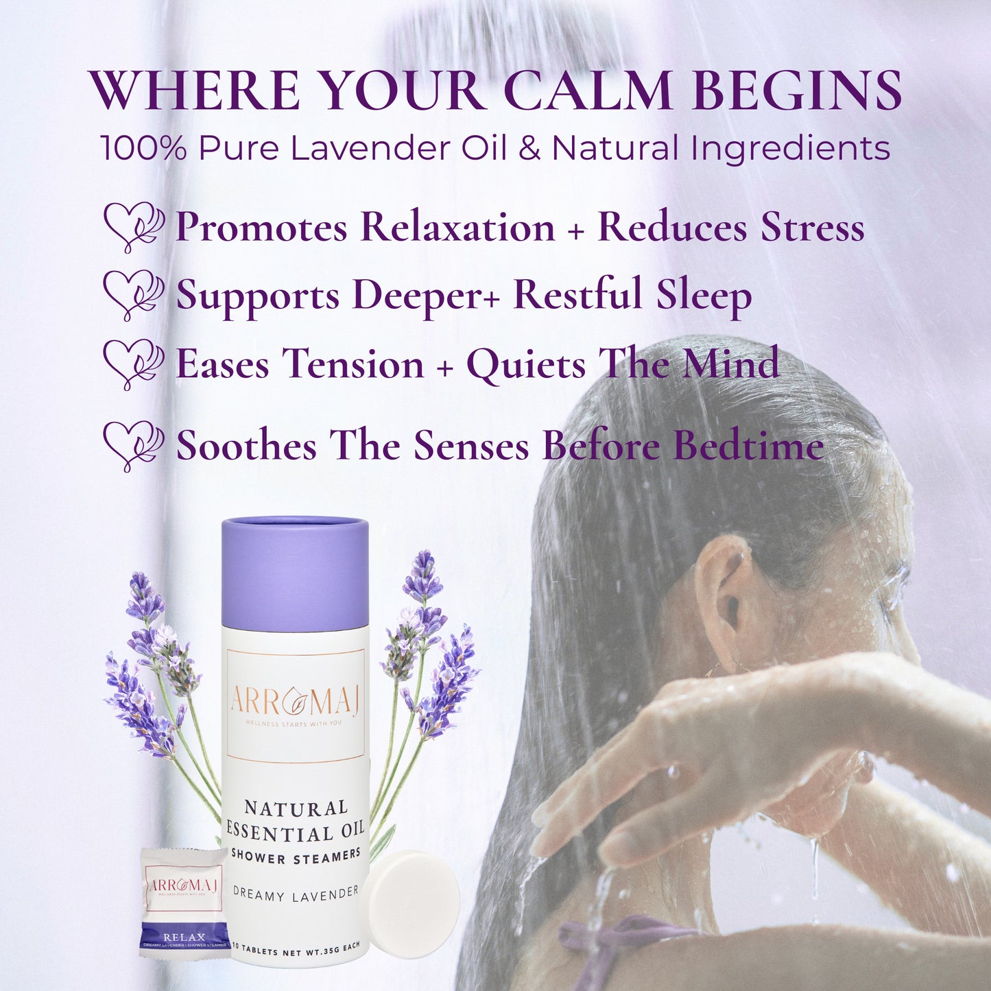 Lavender Essential Oil Shower Steamer — 10 Piece Canister