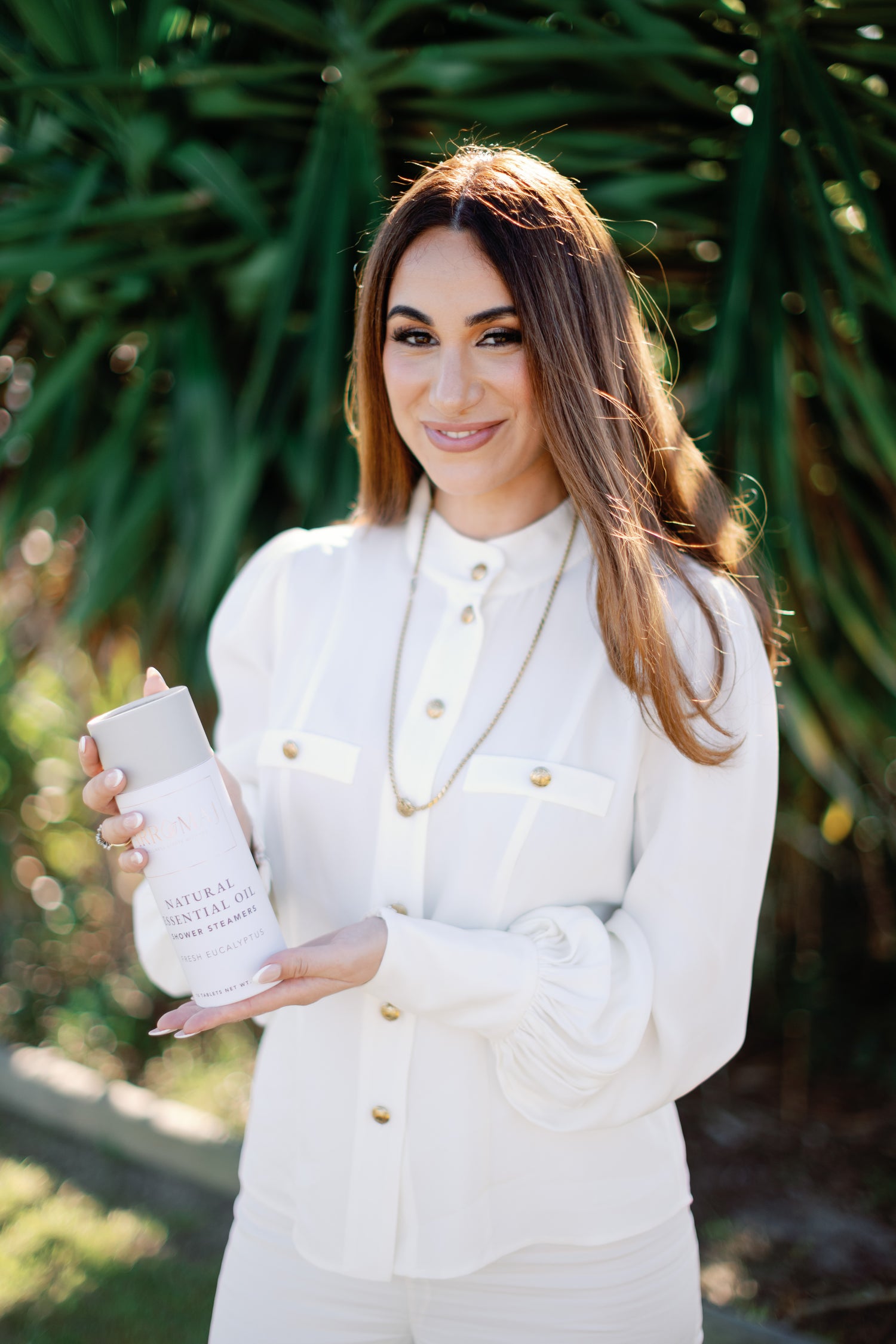 Arromaj found holding eucalyptus essential oils shower steamers in her hand